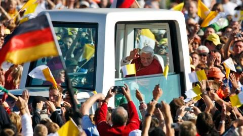 Global leaders have paid homage to the former German-born pope, pictured on September 12, 2006.