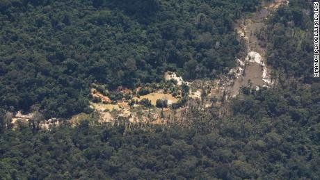 An illegal mining area is seen in Yanomami indigenous territory, Roraima state, Brazil, on February 3, 2023.