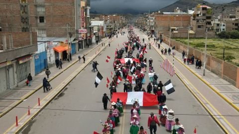 Demonstrators hold a protest against the government of President Dina Boluarte and to demand her resignation, in Puno, Peru, on January 19, 2023.