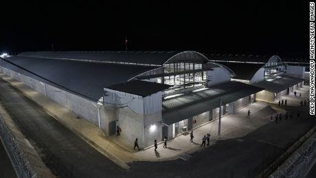 Overview of cell blocks during the inauguration of the megaprison on February 2, 2023. 