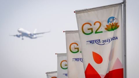 G20 flags in New Delhi on February 28, 2023. 