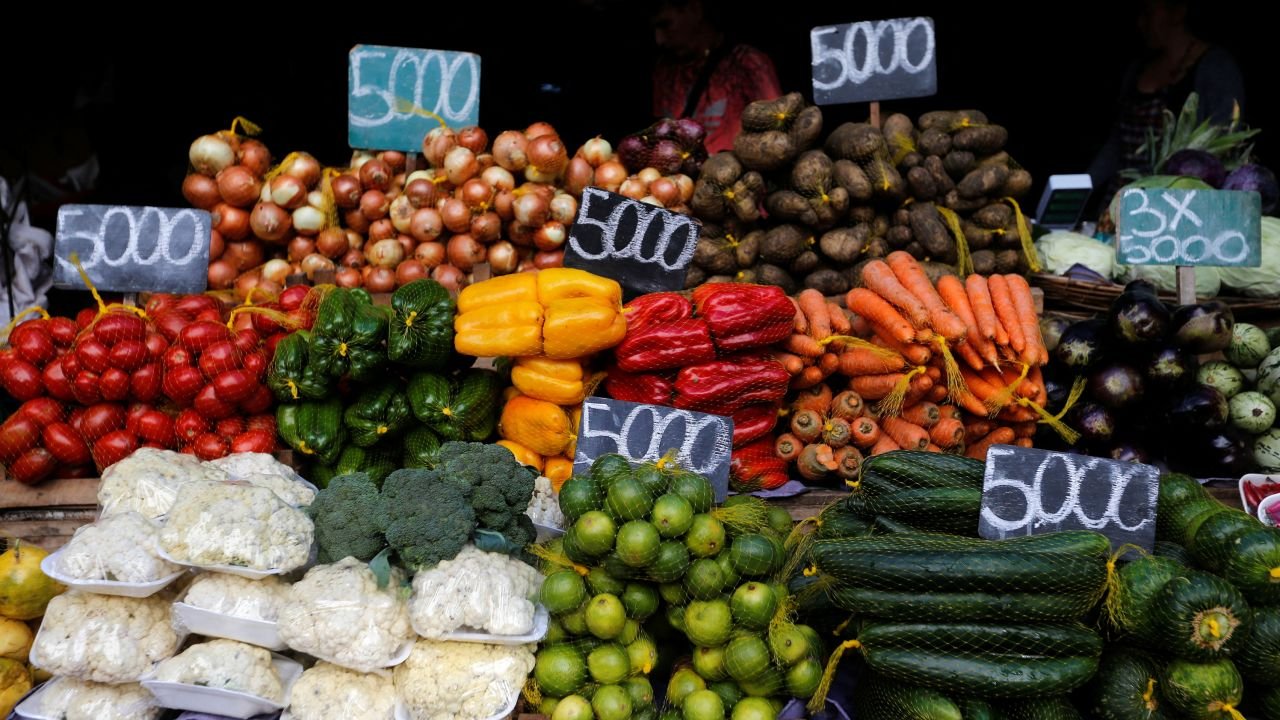 Fresh produce is on display for sale at the Mercado 4 street market.