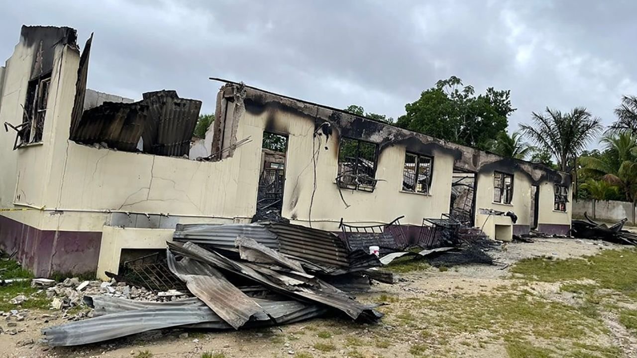 The school was severely damaged after the blaze, pictures showed.