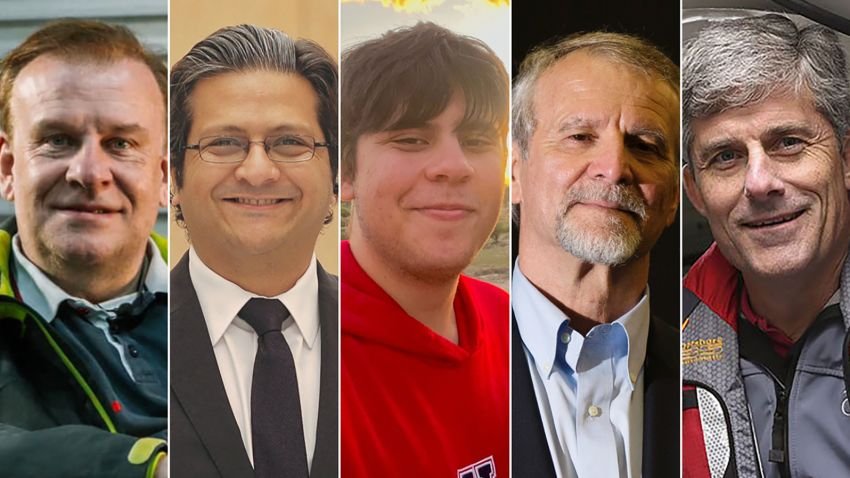 From left, Hamish Harding, Shahzada Dawood, Suleman Dawood, Paul-Henri Nargeolet and Stockton Rush
