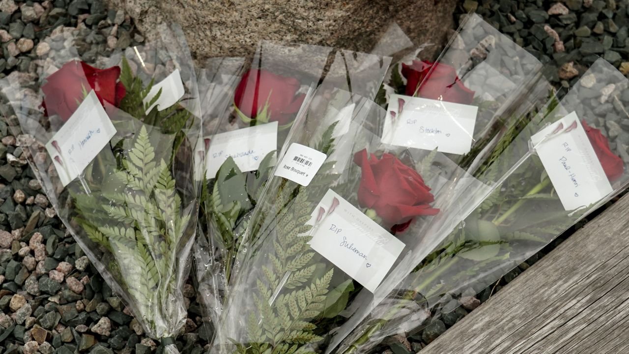 Flowers are seen at an anchor at King's Beach at the port of St John's in Newfoundland, Canada.