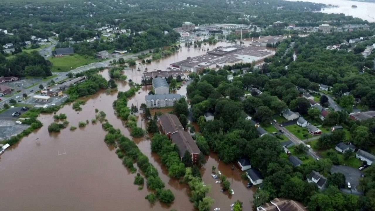 Extensive flooding covers an area of Bedford, Nova Scotia, on Saturday.