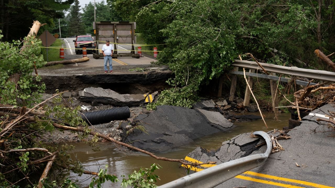 A washed-out bridge near Newport Corner, Nova Scotia on Sunday.