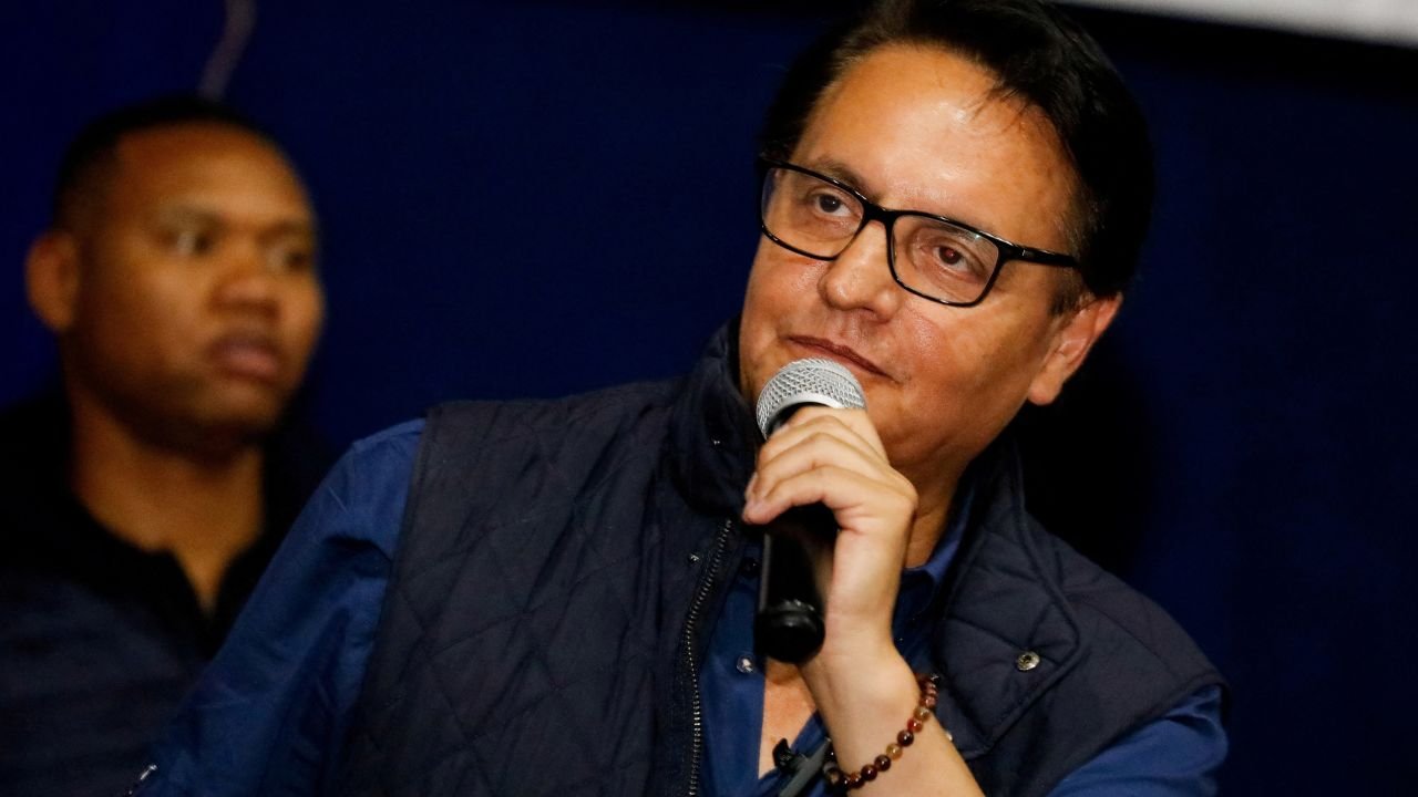 The Ecuadorean presidential candidate Fernando Villavicencio speaks at a campaign rally in Quito, Ecuador, on August 9, 2023.